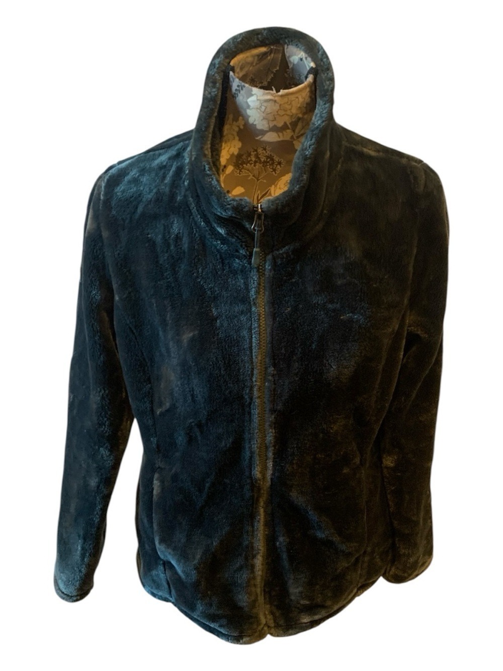 32 DEGREE HEAT Plush Zip-Up Faux Fur Jacket - Forest Green medium